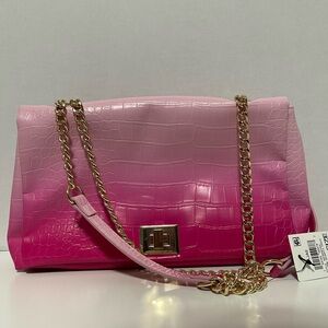 INC Pink Ombre Croc-Embossed Chain Shoulder Bag